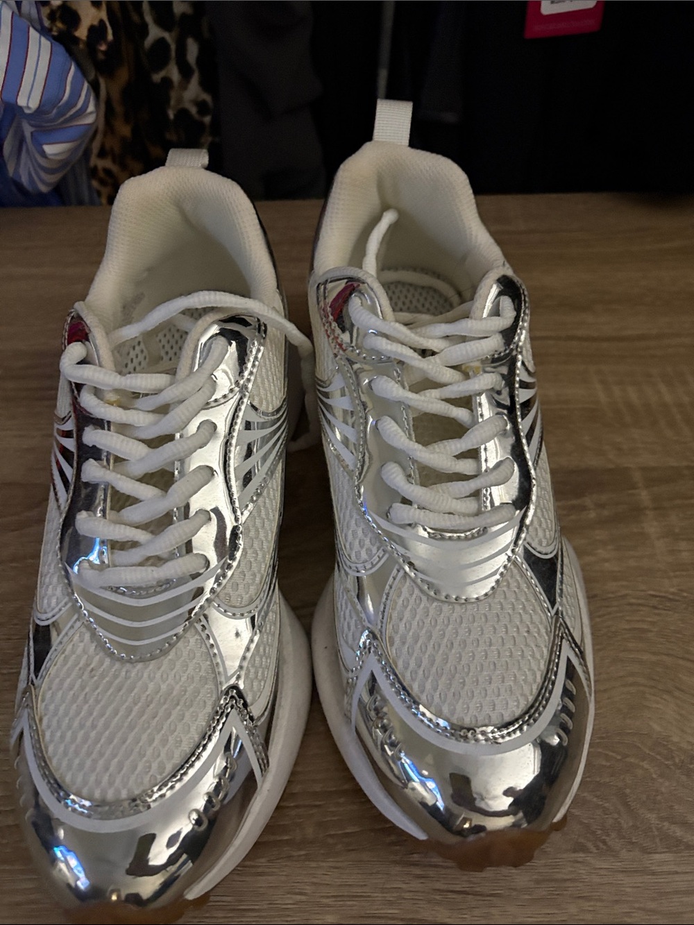 Steve Madden Cyclone White and Silver Platform Sneakers
